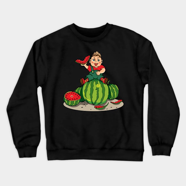 funny kid with watermelon Crewneck Sweatshirt by EEVLADA